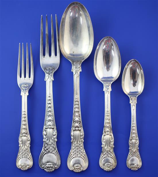 A part suite of George IV silver double struck Coburg pattern flatware, by Eley & Fearn, 98 oz.